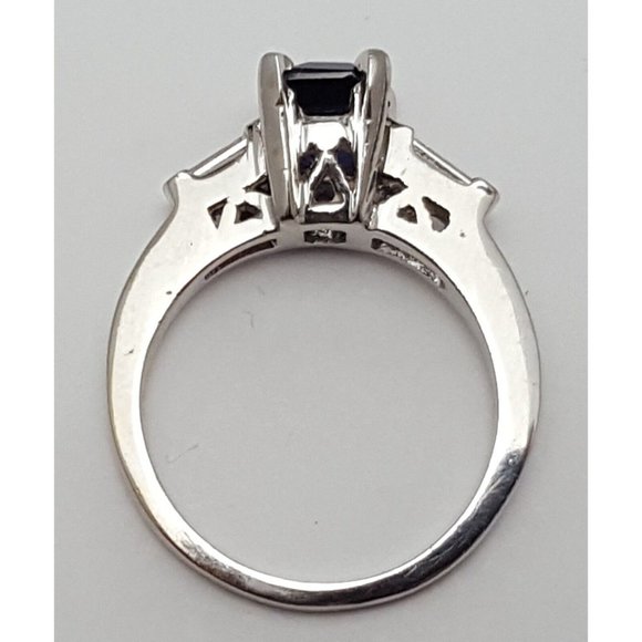 Unique 14K Solid White Gold Designer Sapphire & Baguette Diamond Ring - Size 5.5 - Picture 14 of 16